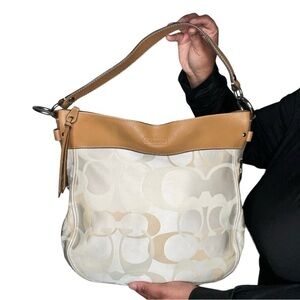 Coach Tan and Cream Shoulder Bag with Monogram